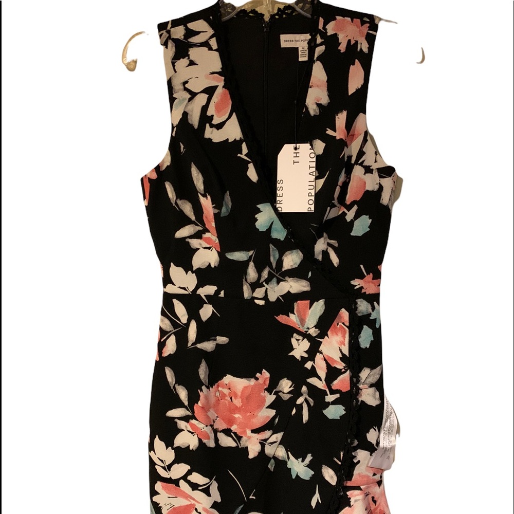 Dress The Population Floral Print Wrap Dress NWT - Picture 8 of 9